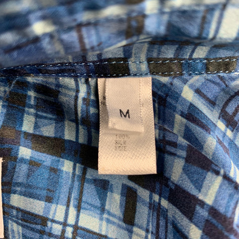ARMANI COLLEZIONI Size M Blue & Navy Print Silk Button Up Long Sleeve Shirt
