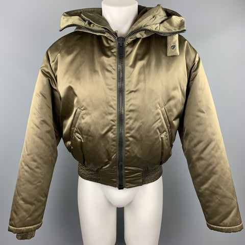 CALVIN KLEIN COLLECTION Size 38 Olive Hooded Nylon Blend Detachable Layer Jacket