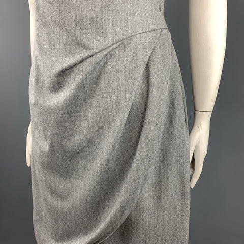 GIORGIO ARMANI Taille 10 Robe drapée sans manches en laine vierge gris chiné