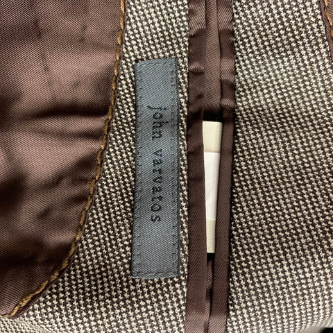 JOHN VARVATOS Size 48 Brown & White Houndstooth Virgin Wool Sport Coat