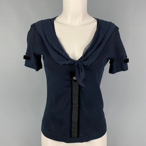 DOLCE & GABBANA Size 4 Navy Cotton Blend Short Sleeve Casual Top