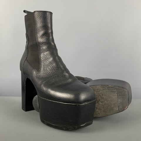 RICK OWENS Size 10 Black Solid Leather Platform Boots