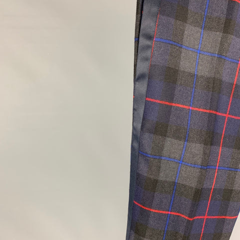 ETRO Size 34 Black Multi-Color Plaid Wool Blend Tuxedo Dress Pants