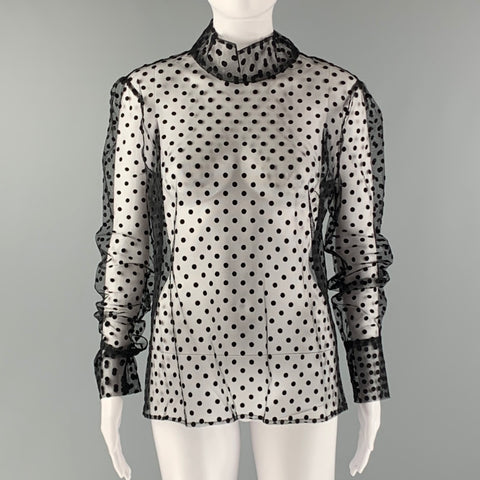 OFFICINE GENERALE Size L Black Polyamide Blend Dots High Collar Blouse