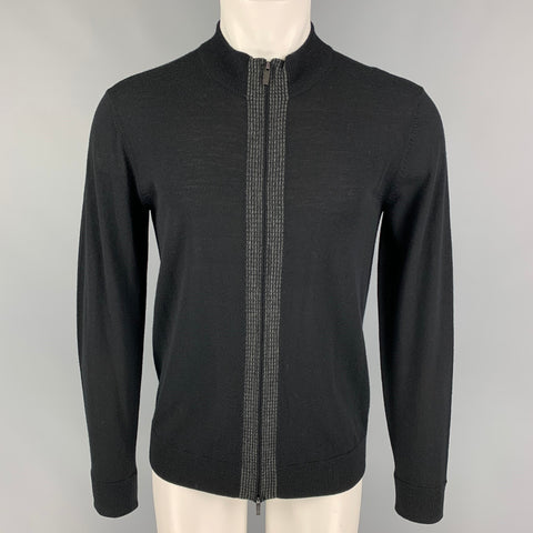 ARMANI COLLEZIONI Size S Black Grey Stripe Wool Zip Up Cardigan