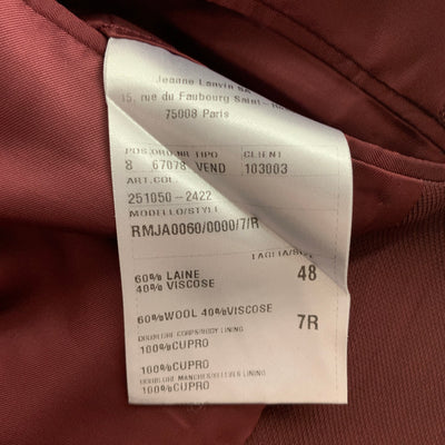 LANVIN Size 38 Burgundy Wool Viscose Blend Notch Lapel Sport Coat