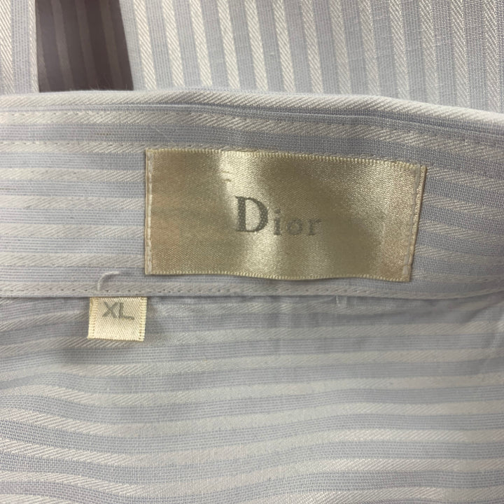 DIOR Size XL White Light Blue Stripe Hidden Placket Shirt