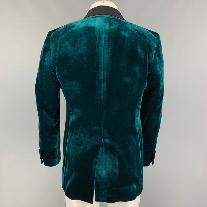 BALLY Size 38 Teal Black Velvet Viscose Silk Shawl Collar Sport Coat