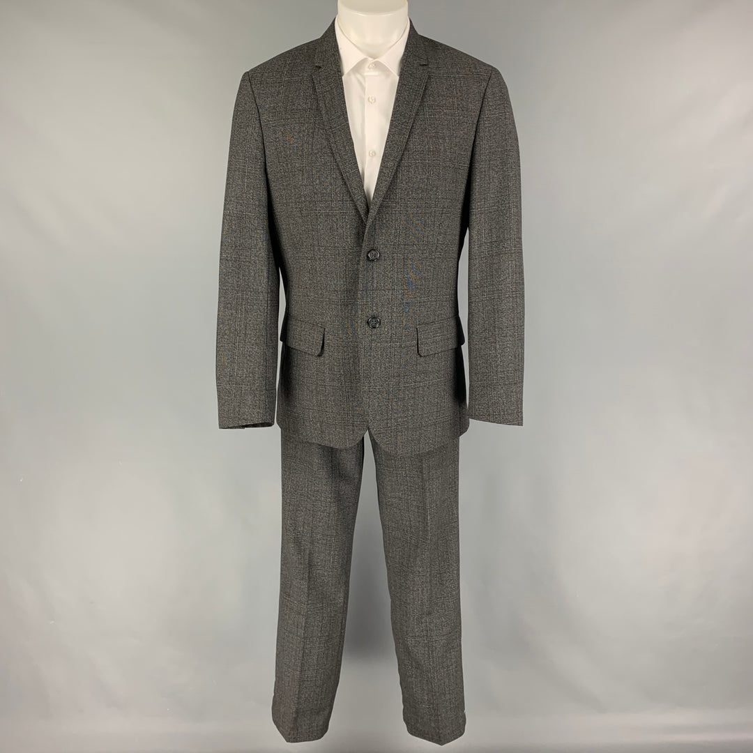 CALVIN KLEIN Size 42 Regular Grey Plaid Wool Blend Notch Lapel Suit