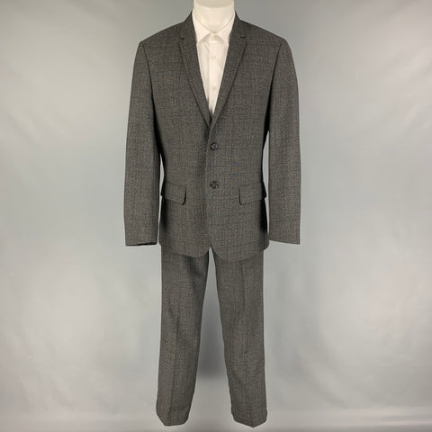 CALVIN KLEIN Size 42 Regular Grey Plaid Wool Blend Notch Lapel Suit