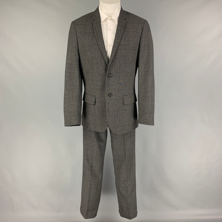 CALVIN KLEIN Size 42 Regular Grey Plaid Wool Blend Notch Lapel Suit