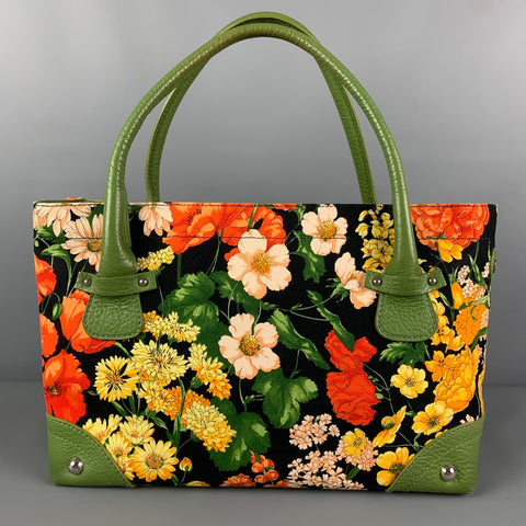 DOLCE & GABBANA Green Orange Floral Canvas Tote Handbag