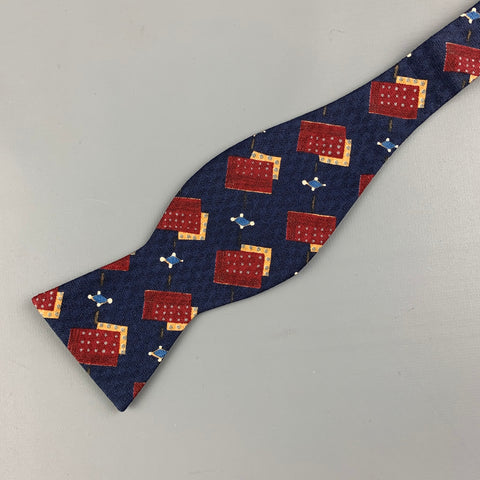 NEIMAN MARCUS Burgundy Navy Cotton Bow Tie
