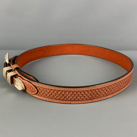 ORVIS Size 36 Brown Textured Leather Sterling Silver Belt