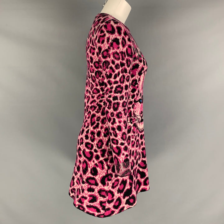 ALBERTA FERRETTI Talla 4 Vestido de manga larga con estampado animal de lana virgen negro rosa