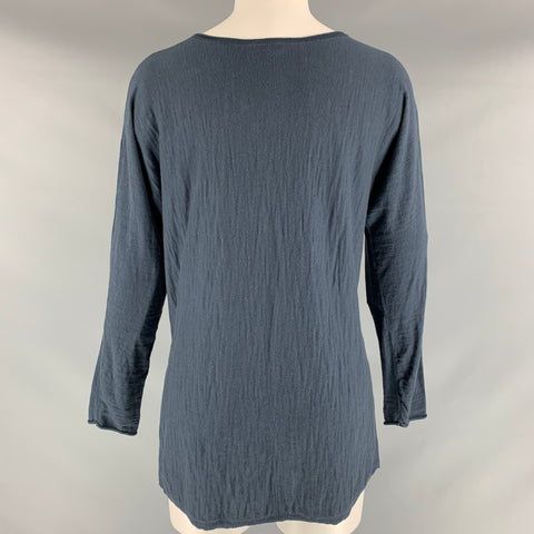 MARGARET OLEARY Size XS Navy Cotton Wrinkled Long Sleeve T-Shirt