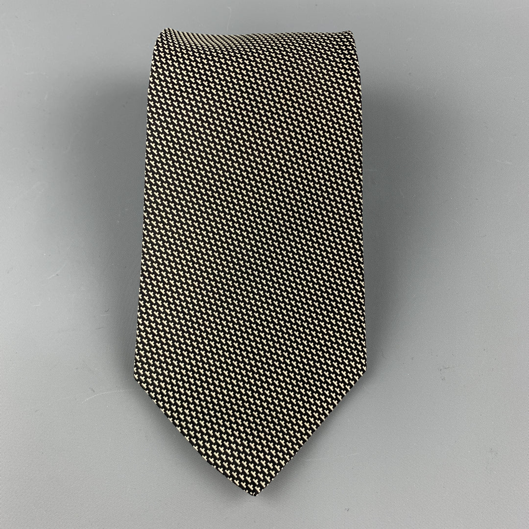 RALPH LAUREN PURPLE LABEL Cravate en soie imprimée noir et blanc