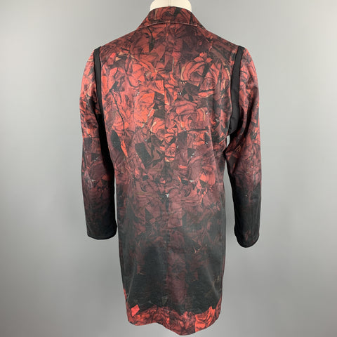 PAUL SMITH Size M Burgundy & Black Print Cotton Buttoned Coat
