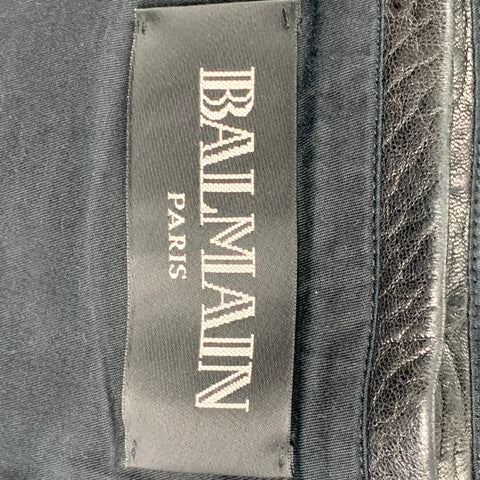 BALMAIN Taille 42 Veste de moto en cuir texturé noir à double fermeture éclair ouverte sur le devant
