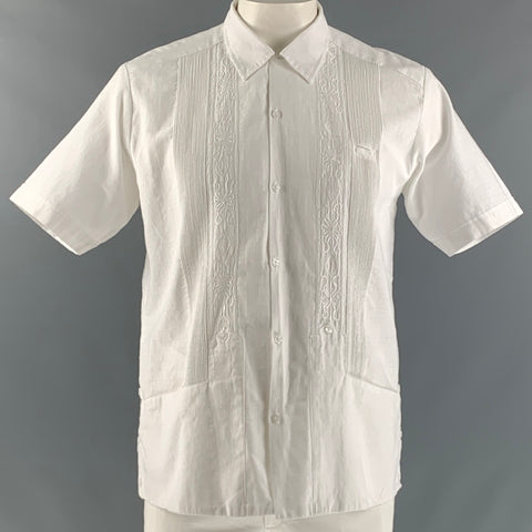 GUAYABERAS Size L White Embroidery Linen Short Sleeve Shirt