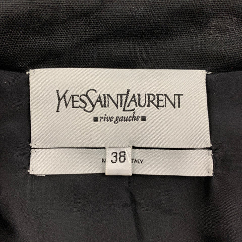 YVES SAINT LAURENT Size 6 Off White Black Leather Beaded Jacket
