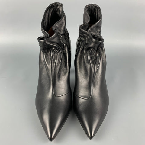 DEREK LAM Size 7.5 Black Leather Ruched Ankle Boots