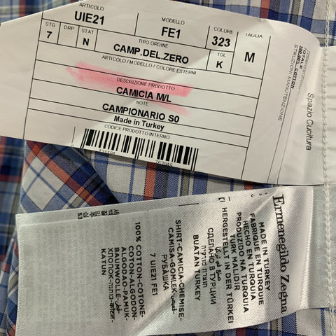 ERMENEGILDO ZEGNA Size M Blue, White &  Red Checkered Cotton Long Sleeve Shirt