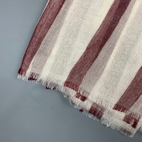 DENIS COLOMB White & Burgundy Stripe Cashmere Scarf