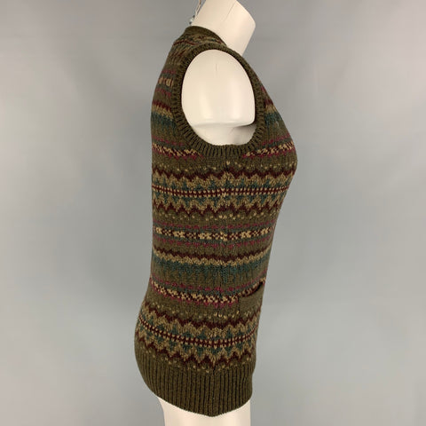 Colección RALPH LAUREN Talla S Chaleco de lana/cachemir verde oliva y burdeos