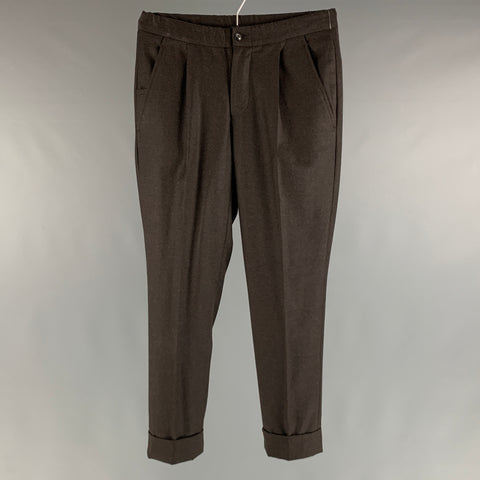 VIGANO Size S Brown Wool Elastic Waistband Casual Pants