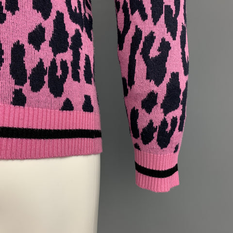 SIBLING LONDON Size S Pink & Black Print Cotton / Viscose Round Neck Pullover Sweater