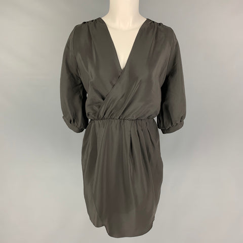 AMANDA UPRICHARD Size M Slate Silk Short Sleeve Knee-Length Dress