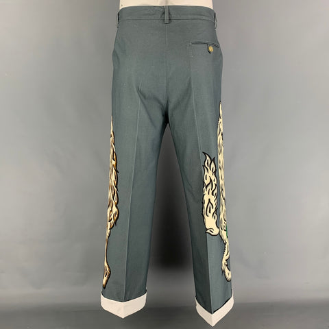 WALTER VAN BEIRENDONCK FW 17 Zwart Size 34 Grey Multi-Color Print Cotton Dress Pants