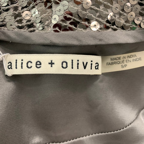 ALICE + OLIVIA Taille S Manteau ouvert à paillettes en viscose argentée