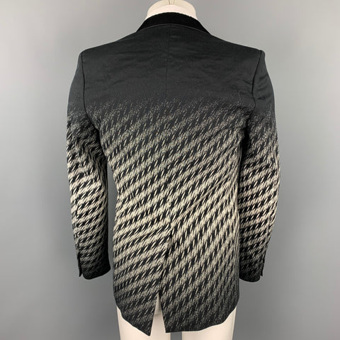 JUST CAVALLI Size 38 Black & White Houndstooth Cotton Blend Notch Lapel Sport Coat