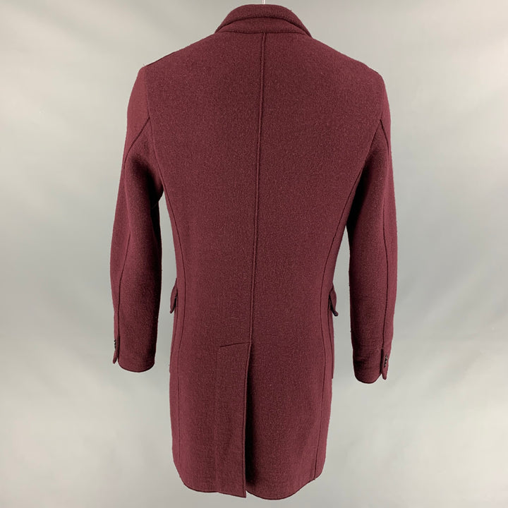 BARENA Size 42 Burgundy Textured Wool / Polyamide Buttoned Coat