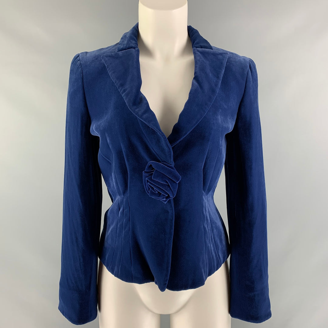 EMPORIO ARMANI Size 6 Blue Viscose & Silk Solid Blazer