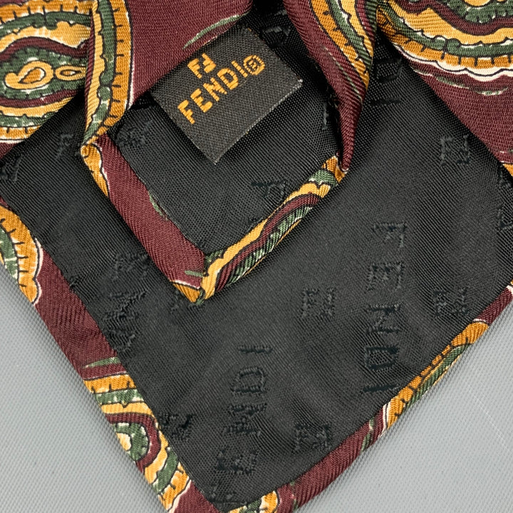 FENDI Burgundy Beige Paisley Silk Tie