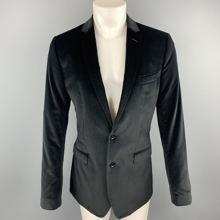 DOLCE & GABBANA Size 40 Black Cotton Notch Lapel Sport Coat