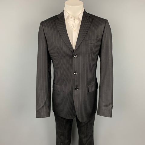 D&G by DOLCE & GABBANA Size 40 Regular Black Stripe Wool Blend Notch Lapel Suit