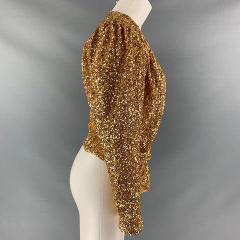 ATTICO Size 8 Gold Polyamide Sequined Wrap Dress Top
