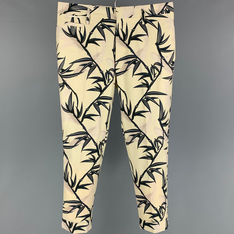 MARC JACOBS Size 32 Beige Charcoal Print Cotton Zip Fly Dress Pants
