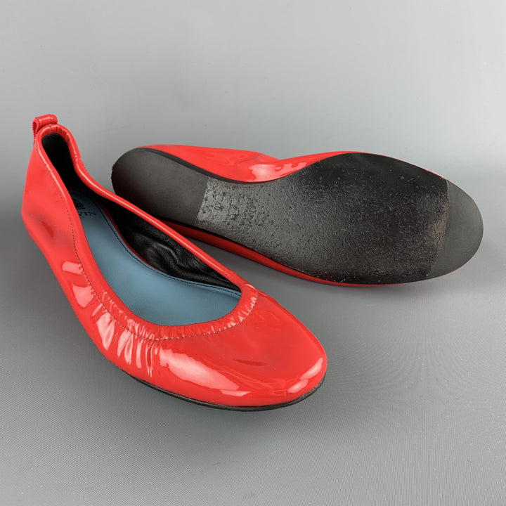 LANVIN Size 10 Red Patent Leather Ballet Flats