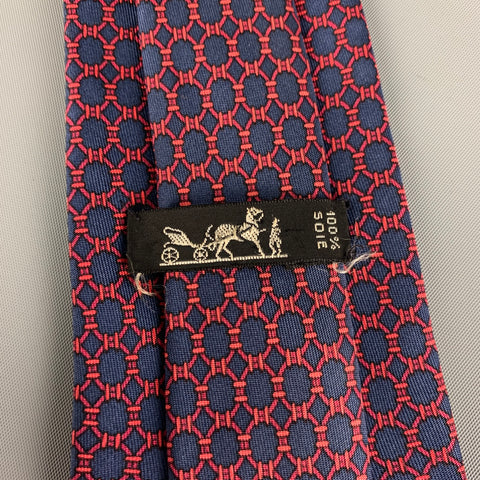 HERMES 903 HA Navy Red Dots Silk Tie