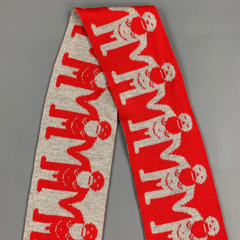 AESTHETICTERRORISTS by WALTER VAN BEIRENDONCK Red & Grey Merino Wool Knitt Scarf