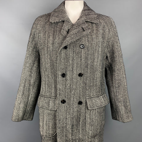 DOLCE & GABBANA Oversized Size 38 Black & White Herringbone Wool Double Breasted Coat