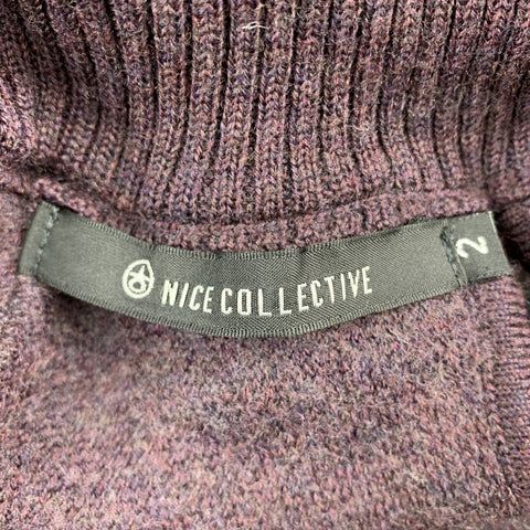 NICE COLLECTIVE Size M Purple Merino Wool High Collar Zipper Sweater