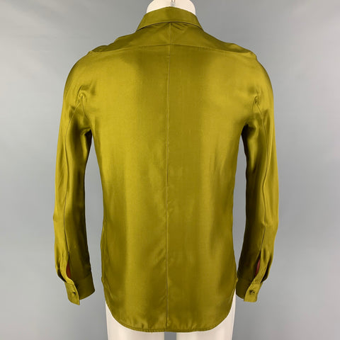 DSQUARED2 Size XXS Olive Silk Hidden Placket Long Sleeve Shirt