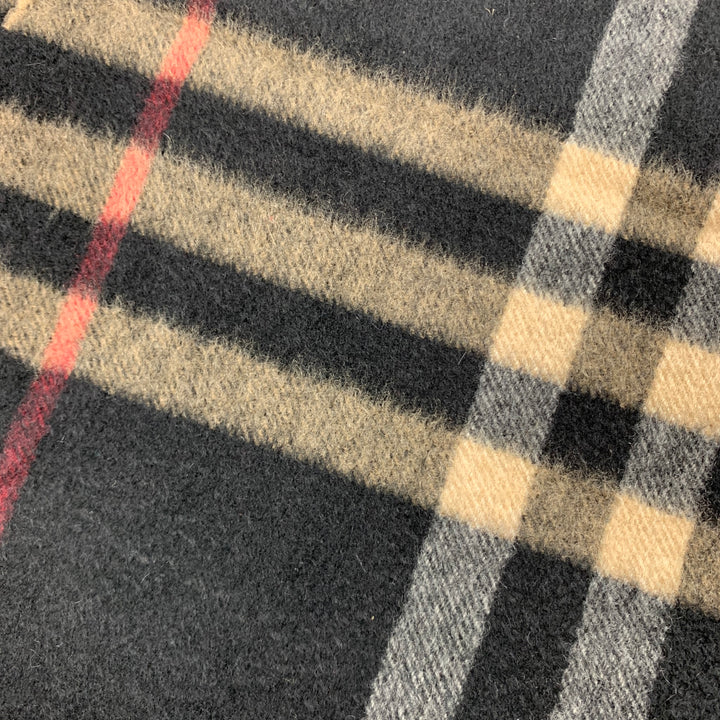 BURBERRY LONDON Black & Tan Plaid Cashmere Scarf