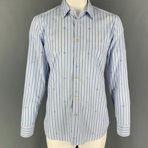 GUCCI Size XL Blue White Stripe Cotton Button Up Long Sleeve Shirt